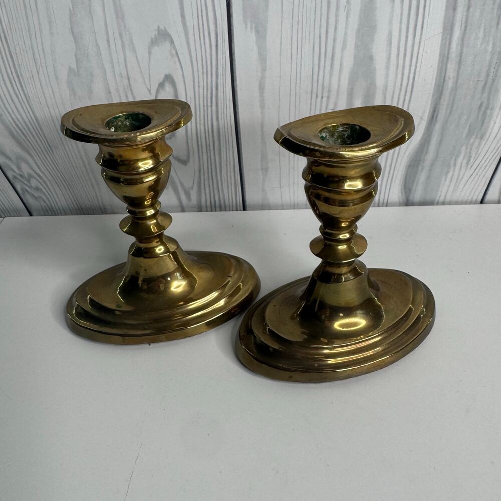 Vintage Oval Brass Candlesticks Set of 2 Yield House